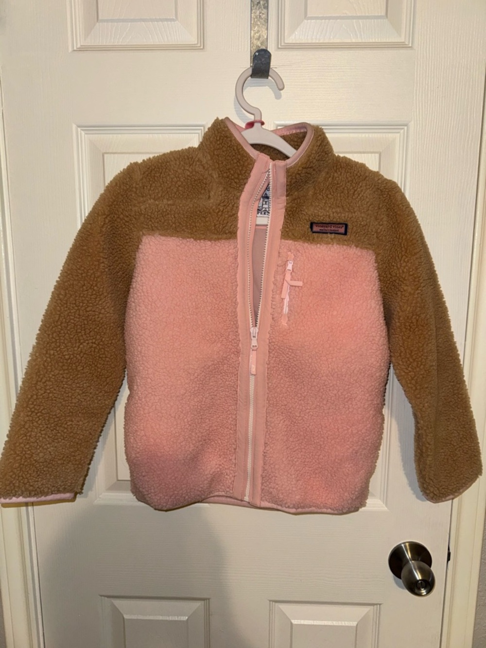 Vineyard Vines girls Pink and Brown Sherpa zip Jacket 10/12
